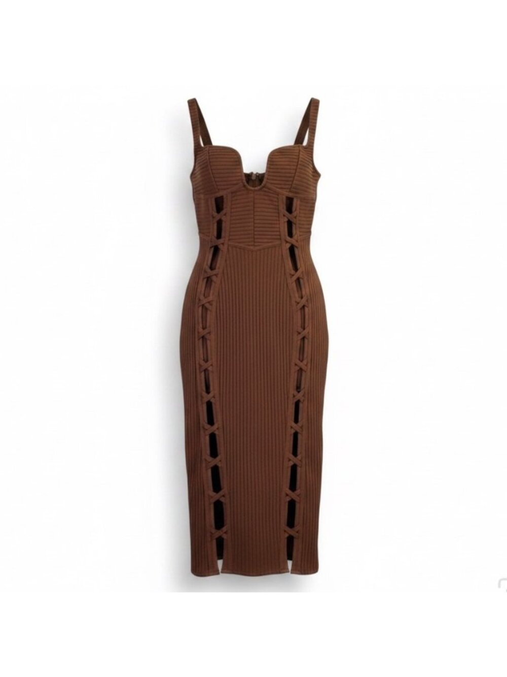 Fashion Nova Womens Brown Bandage Bodycon Midi Dress Size L